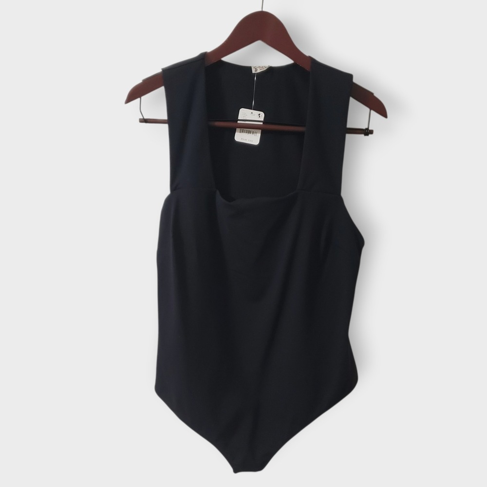 NWT Intimately Free People She's So Sleek Square Neck Thong Bodysuit Black XL
